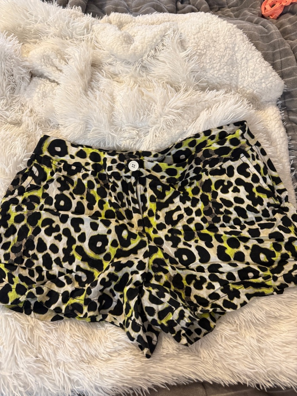Madison Black, White & Lime Animal Print High Waist Shorts